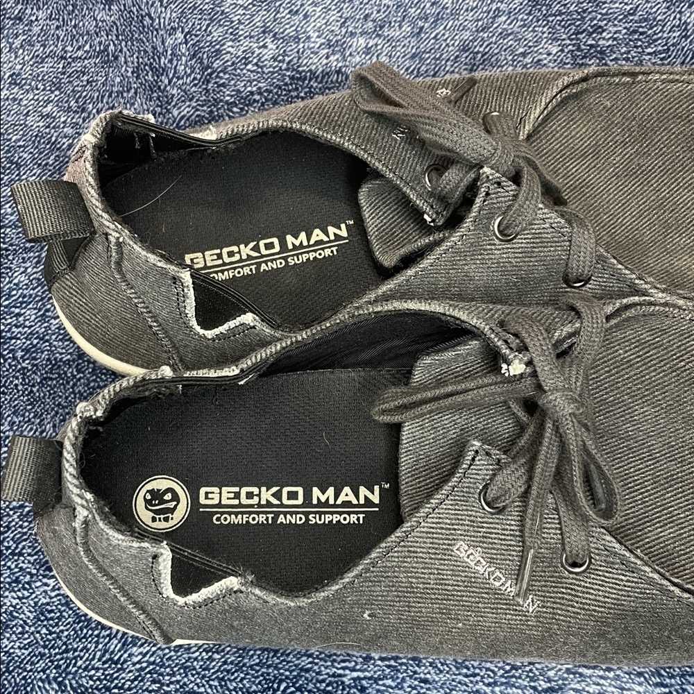 Gecko Man Walk Hero Arch Support Navy Canvas Slip On Boat Loafers Size 10 - Picture 2 of 10